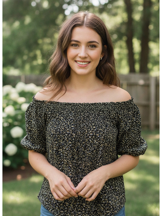 Fat Face Tops - FatFace Women's Black Floral Off-Shoulder Blouse Size UK 14 EU 42